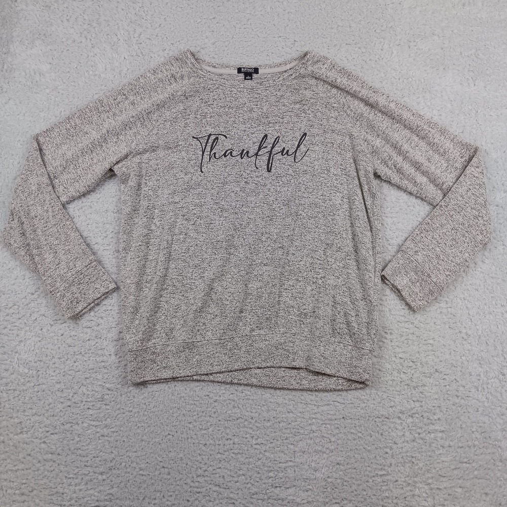 Buffalo Pullover Thankful Graphic Woman L Grey Raglan Knit Sweatshirt 4500506732